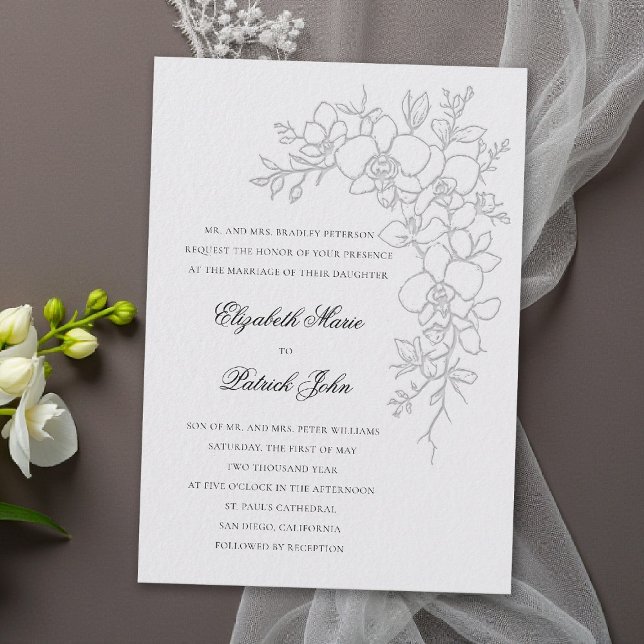 Orchid Gleam Formal Traditional Ivory Wedding Invitation (orchid wedding invitation ivory formal modern classic traditional black tie parents hosting gleam)