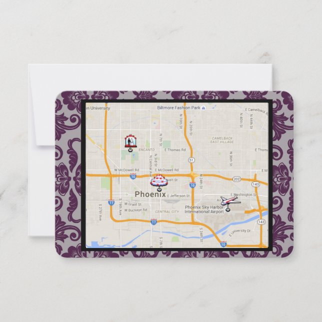 Orchid Grey Chinese Brocade Directions insert Invitation (Front)