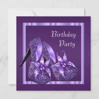 Orchid High Heel Shoes Womans Purple Birthday Invitation