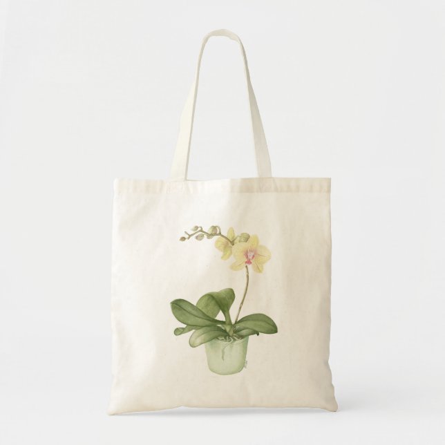 Orchid in a Green Pot Watercolour Tote Bag (Front)