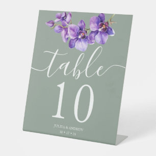 Orchid in Saga green  wedding Table Number Pedestal Sign