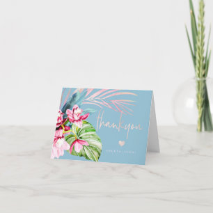 Orchid Isle, Pink+Blue Tropical Floral Thank You Card