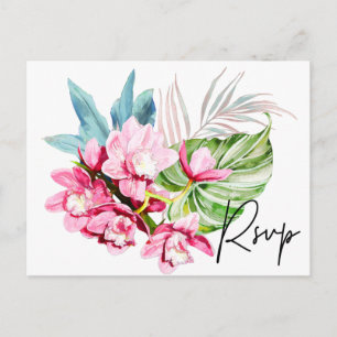 Orchid Isle, Pink Palm RSVP w/Meal Choice Invitation Postcard