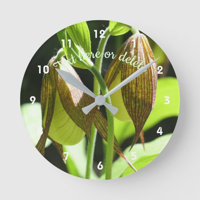Orchid Lady Slipper Flower Pair Personalised Round Clock (Front)