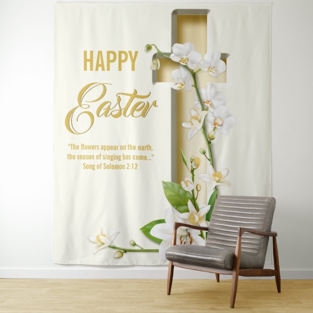 Orchid Lily Cross Easter Backdrop Tapestry (In Situ)
