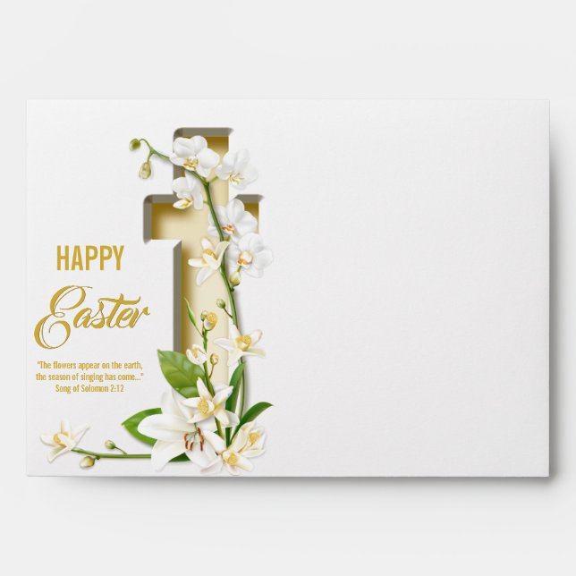 Orchid Lily Cross Scripture Easter Envelope (Front)