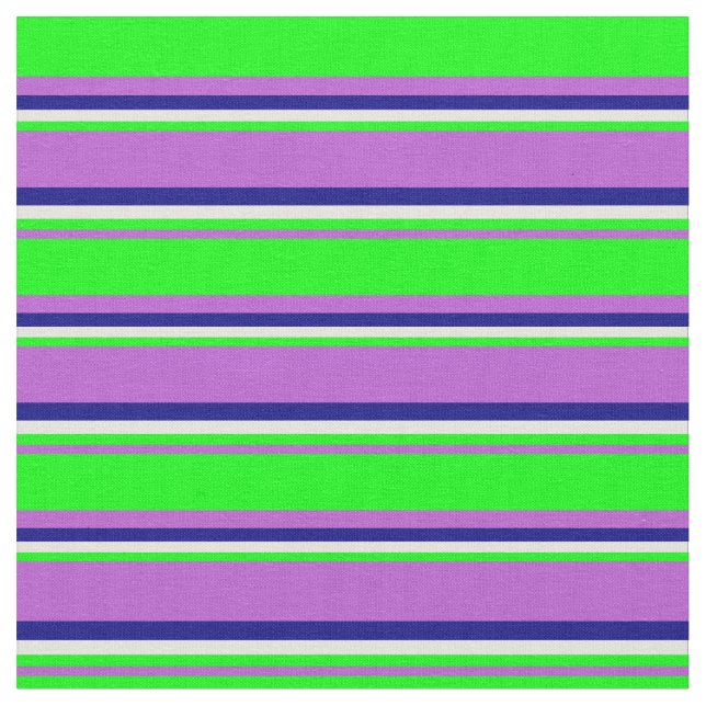 Orchid, Lime, Beige & Blue Stripes Fabric (Close Up)