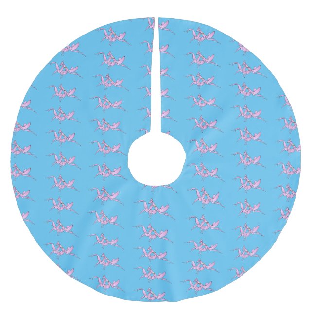 Orchid mantis cartoon illustration  brushed polyester tree skirt (Front)
