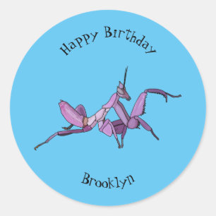 Orchid mantis cartoon illustration classic round sticker