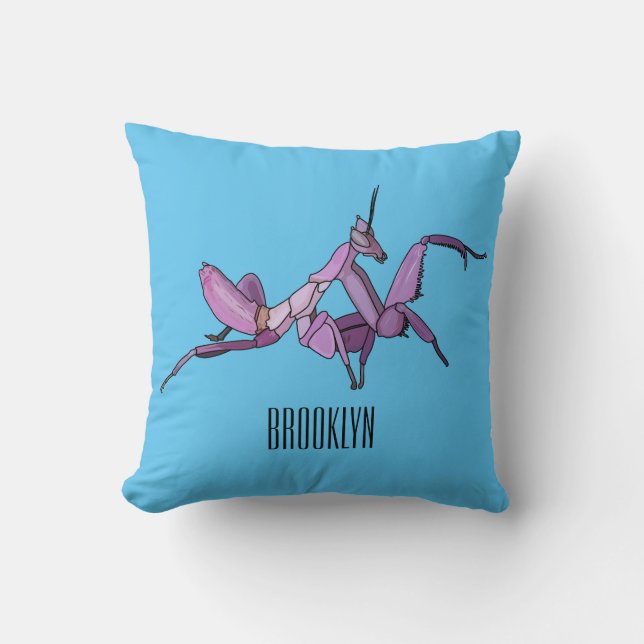 Orchid mantis cartoon illustration cushion (Front)