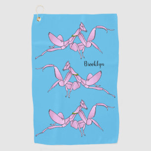Orchid mantis cartoon illustration golf towel