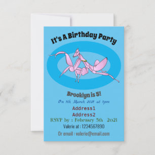 Orchid mantis cartoon illustration invitation