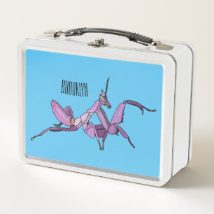 Orchid mantis cartoon illustration metal lunch box