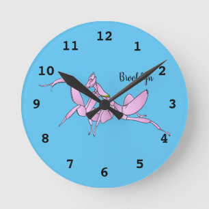Orchid mantis cartoon illustration round clock