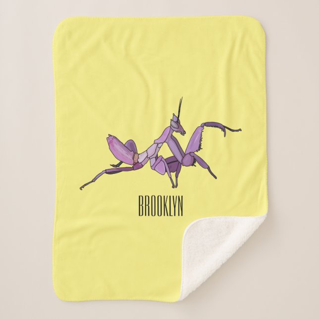 Orchid mantis cartoon illustration sherpa blanket (Front)