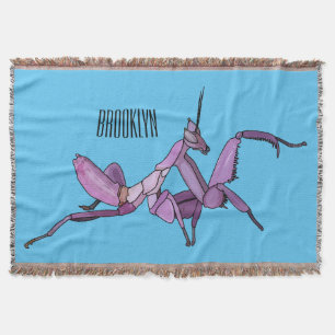 Orchid mantis cartoon illustration throw blanket