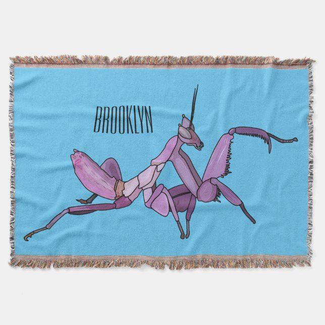 Orchid mantis cartoon illustration throw blanket (Front)