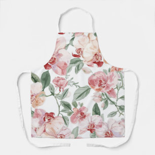 Orchid Meadow Watercolor Floral Blushing Botanical Apron