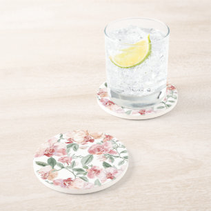 Orchid Meadow Watercolor Floral Blushing Botanical Coaster