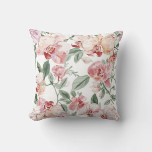 Orchid Meadow Watercolor Floral Blushing Botanical Cushion