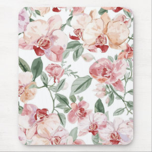 Orchid Meadow Watercolor Floral Blushing Botanical Mouse Pad