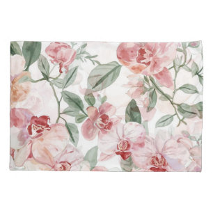Orchid Meadow Watercolor Floral Blushing Botanical Pillowcase