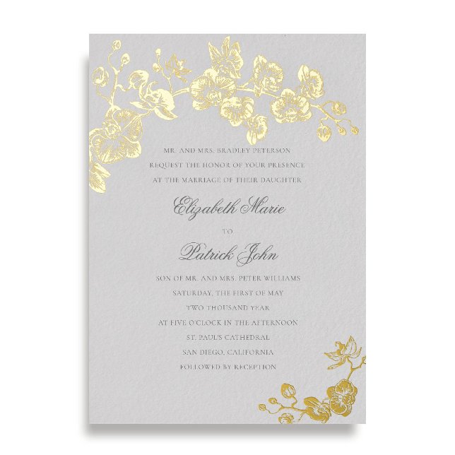Orchid Mid Ivory Formal Classic Heirloom Wedding (orchid wedding invitation formal modern classic traditional black tie parents host gold foil ivory 2)