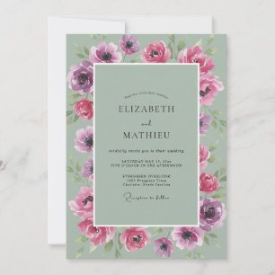 Orchid Mint Anemone Wedding Invitation