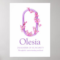 Orchid monogram letter O Olesia name meaning