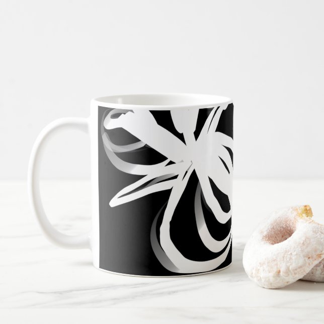Orchid Noir: Abstract Black & White Coffee Mug (With Donut)
