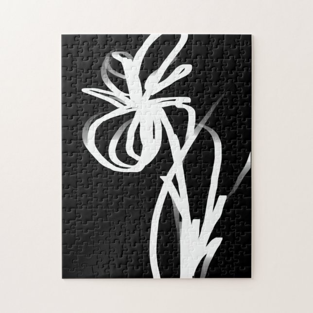 Orchid Noir: Abstract Black & White Jigsaw Puzzle (Vertical)