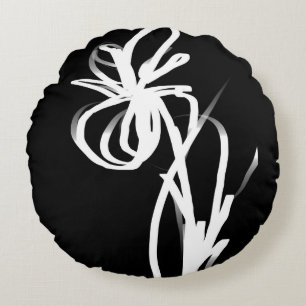 Orchid Noir: Abstract Black & White Round Cushion