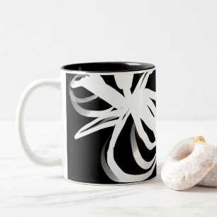 Orchid Noir: Abstract Black & White Two-Tone Coffee Mug