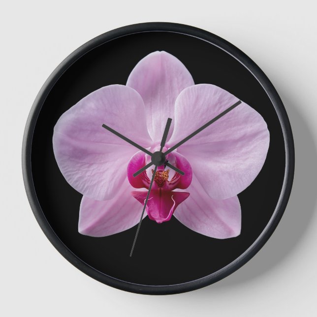 Orchid on Black Background Clock (Front)