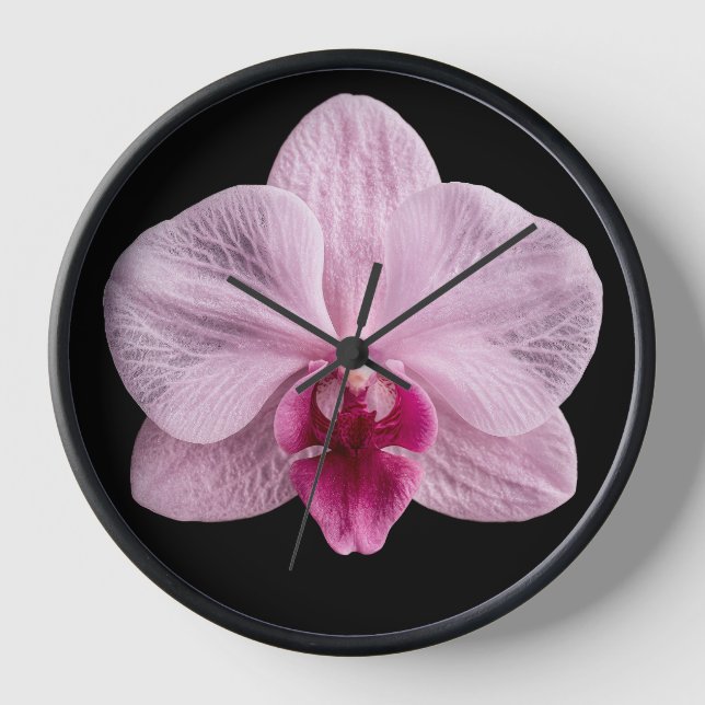 Orchid on Black Background Clock (Front)