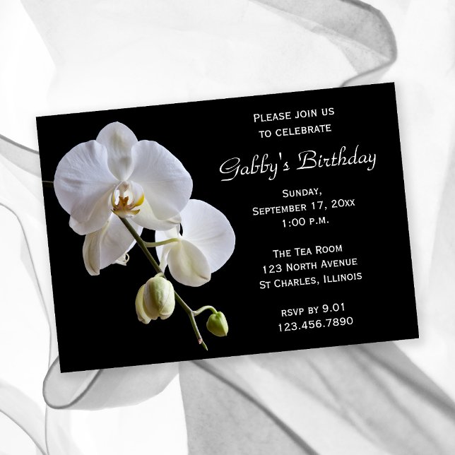 Orchid on Black Birthday Party Invitation (Creator Uploaded)