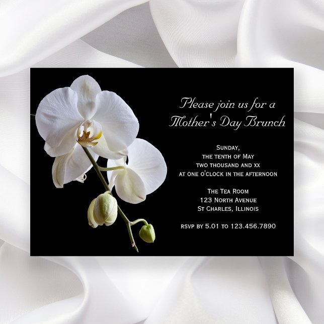 Orchid on Black Mother's Day Brunch Invitation (Creator Uploaded)