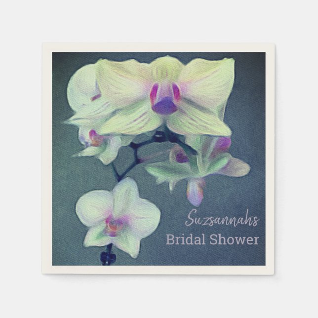 Orchid On Blue Custom Bridal Shower Napkin (Front)