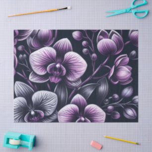 Orchid Orchids Floral Black Purple Moody Decoupage Tissue Paper