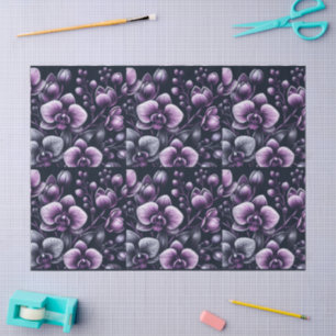 Orchid Orchids Floral Black Purple Moody Decoupage Tissue Paper