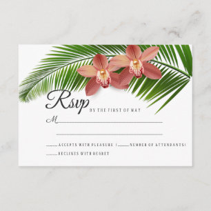 Orchid & Palm Leaf Tropical Floral Wedding RSVP Card