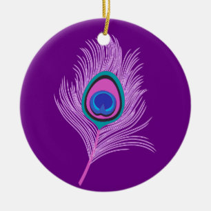 Orchid Peacock Feather on Amethyst Purple Ceramic Tree Decoration