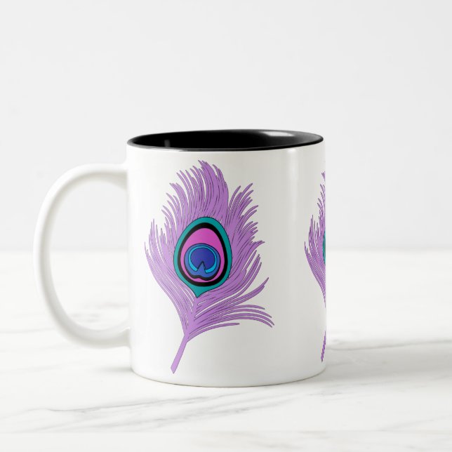 Orchid  Peacock Feather Two-Tone Coffee Mug (Left)