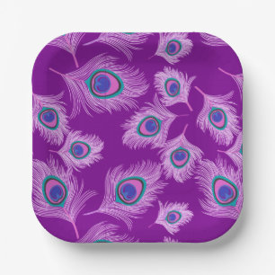 Orchid Peacock Feathers on Amethyst Purple Paper Plate