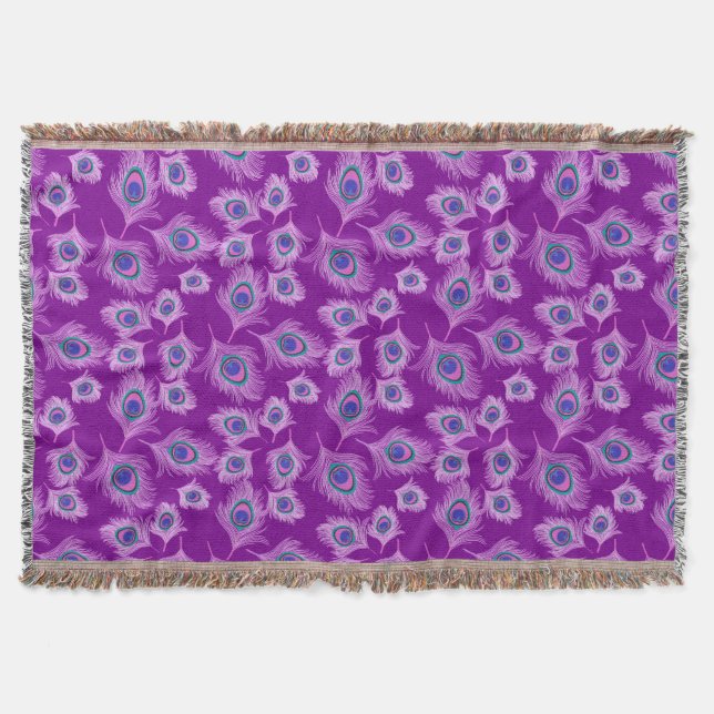 Orchid Peacock Feathers on Amethyst Purple Throw Blanket (Front)