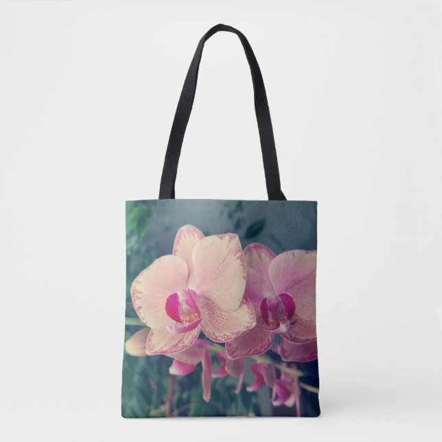 Orchid phalaenopsis ppolka dot pink flowers floral tote bag (Front)