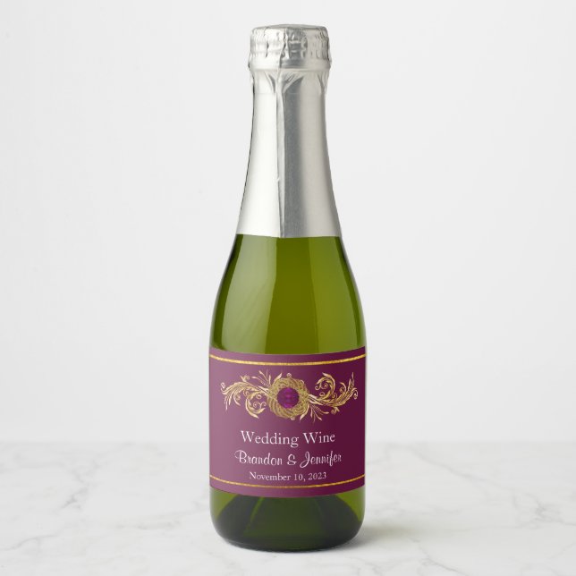 Orchid Pink and Gold Wedding Favour Sparkling Wine Label (Front)