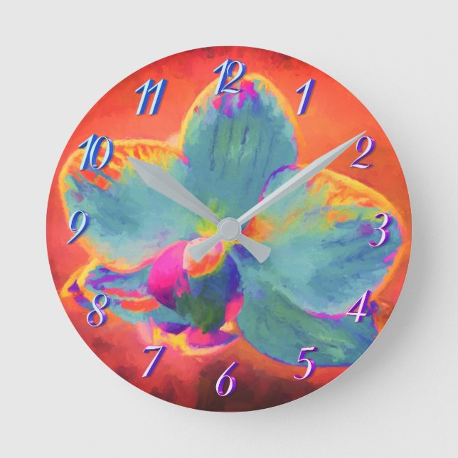 Orchid pink blue and purple painting floral clock (Front)