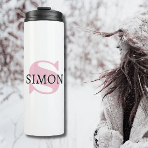 Orchid Pink Initial and Black Name   Modern  Thermal Tumbler