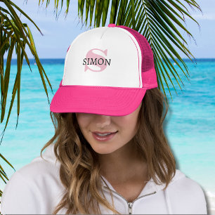 Orchid Pink Initial and Black Name   Modern  Trucker Hat